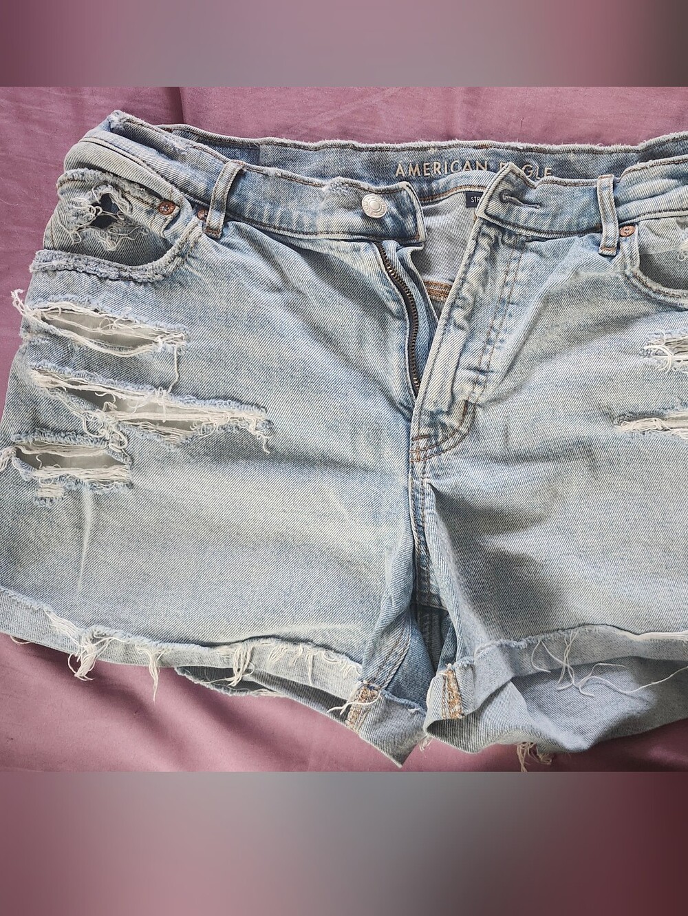 American Eagle Outfitters Light Blue Distressed Denim Jean Shorts Womens Strigid